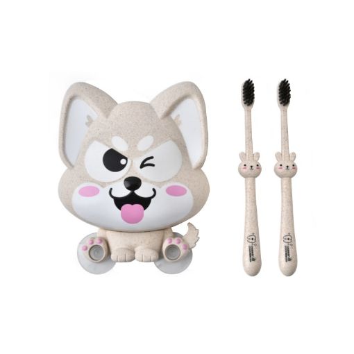 Cartoon Dog Suction Wall Toothbrush Shelf, 16x14x5cm, Beige - 1