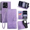 Redmi Note 14S 4G Purple Leather Case - Tree & Deer Embossed Design - 1