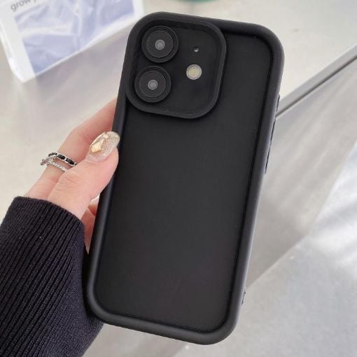 iPhone 12 Shockproof TPU Case - Black Frosted Frame with Precise Holes - 1
