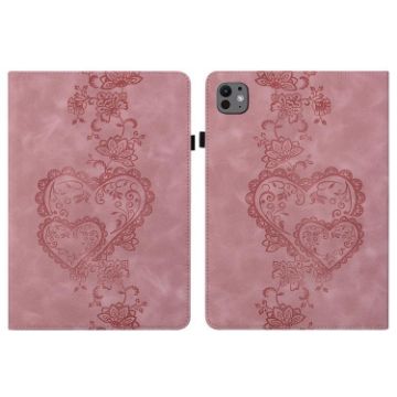 iPad Pro 13 2024 Pink Love Hearts Embossed Leather Tablet Case - 1