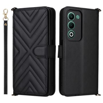 OPPO A5 5G/4G Leather Phone Case with 6-Card Slots & Wrist Strap (Black) - 1