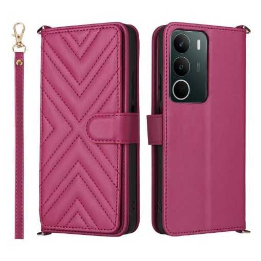 Realme C71 4G Leather Phone Case with 6-Card Slots & Wrist Strap - Rose Red - 1