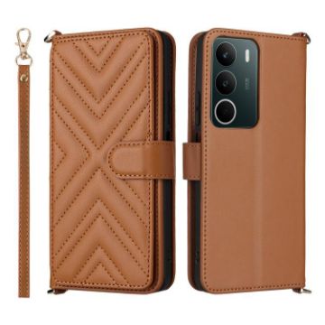 Realme C71 4G Leather Phone Case with 6-Card Slots & Wrist Strap (Brown) - 1