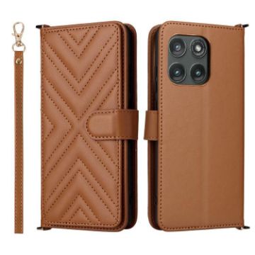 Motorola Edge 5G 2025 Leather Phone Case, 6-Card Slots, Wrist Strap, Brown - 1
