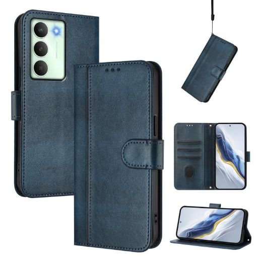 Realme V70/C75 5G Retro Leather Phone Case, Dark Blue, Line Splicing - 1