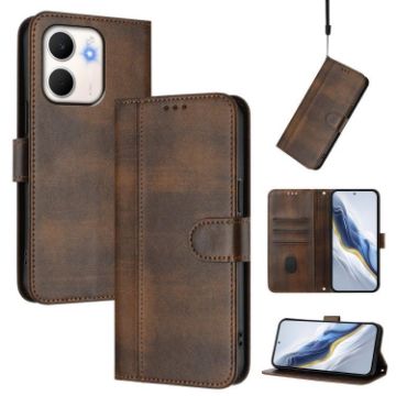 OPPO A5x 5G/4G Retro Leather Phone Case, Brown - Global Line Splicing - 1