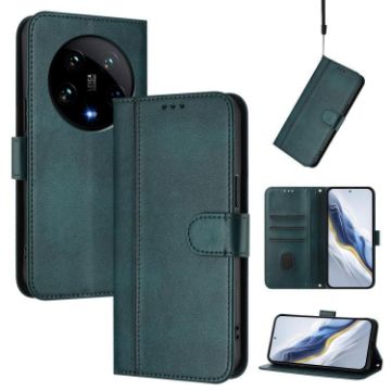 Xiaomi 14 Ultra 5G Retro Leather Phone Case - Dark Green Splicing Buckle - 1