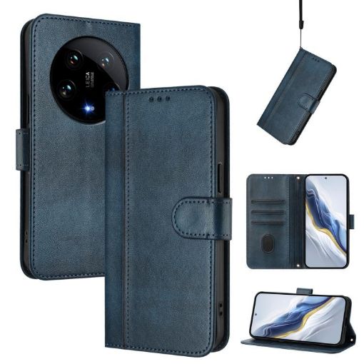 Xiaomi 14 Ultra 5G Retro Leather Phone Case - Dark Blue Splicing Buckle - 1