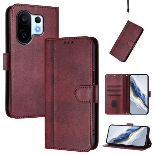 Vivo S30 Pro Mini Retro Leather Phone Case, Wine Red, Line Splicing - 1