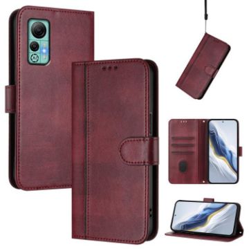 Ulefone Note 14 Retro Leather Phone Case, Wine Red, Line Splicing Buckle - 1