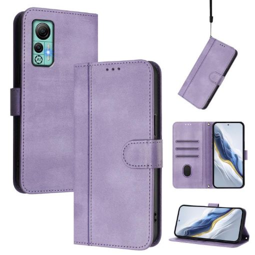 Ulefone Note 14 Retro Leather Phone Case, Purple, Line Splicing Buckle - 1