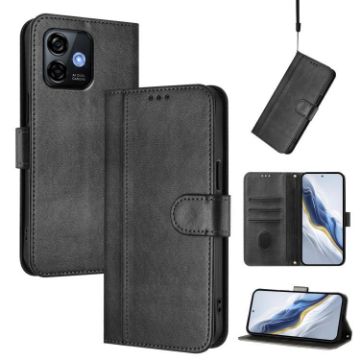 Ulefone Note 16 Pro Retro Leather Phone Case - Black, Line Splicing Buckle - 1
