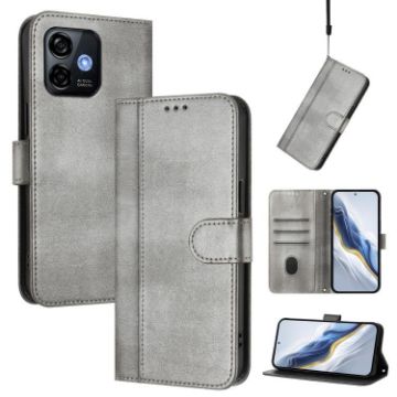 Ulefone Note 16 Pro Retro Leather Phone Case, Grey, Line Splicing Buckle - 1