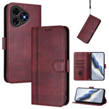 Ulefone Note 19 Retro Leather Phone Case, Wine Red, Line Splicing Buckle - 1