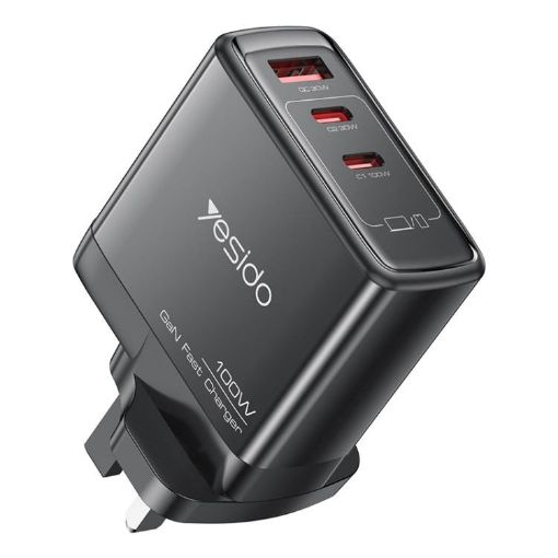 Yesido YC95 PD100W GaN Fast Charger, 2 USB-C & USB-A, UK Plug, Black - 1