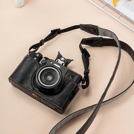 FUJIFILM X100VI Buffalo Texture PU Leather Camera Case with Strap (Black) - 1