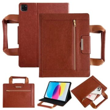iPad Pro 13 2024 Retro Leather Tablet Case with Zipper Handle - Brown - 1