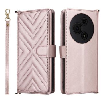 TCL 605/60 SE Pink Leather Phone Case with 6-Card Slots & Wrist Strap - 1