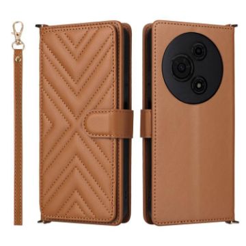 TCL 605/60 SE Leather Phone Case with 6-Card Slots & Wrist Strap - Brown - 1