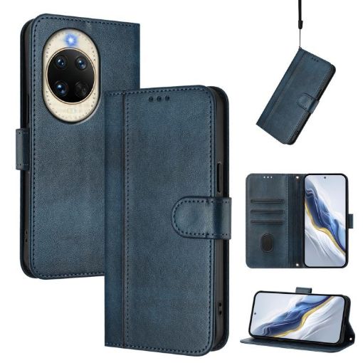 Huawei nova 14 Retro Leather Phone Case, Line Splicing Buckle, Dark Blue - 1