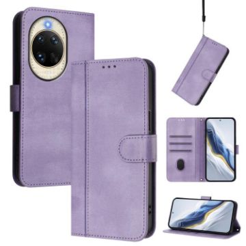 Huawei nova 14 Retro Leather Phone Case, Purple Line Splicing Buckle - 1