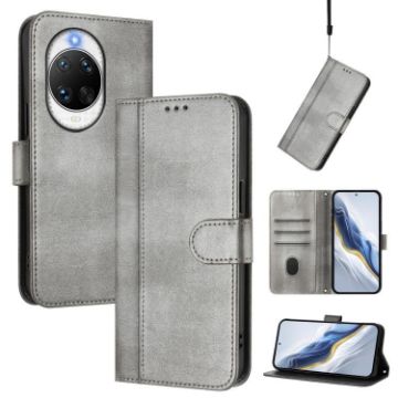 Huawei nova 14 Pro Retro Leather Phone Case, Grey - Line Splicing Buckle - 1