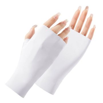 Ladies Half Finger Ice Silk Sunscreen Gloves - Linked Finger White - 1