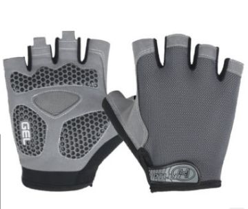 Cycling Shock Absorbing Anti-Slip Half-Finger Gloves, Size L (Grey) - 1