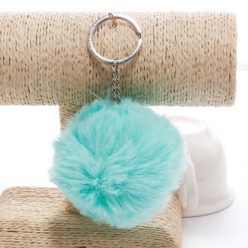 Light Green Fur Ball Pompon Keychain - Artificial Rabbit Fur Key Ring - 1