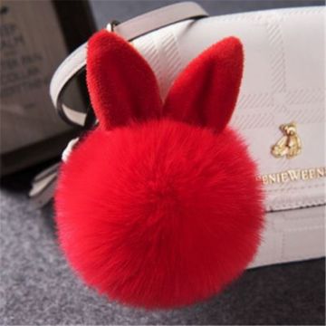 Red Fur Pom Keychains - Fake Rabbit Fur Ball Keychain - 1