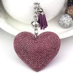 Purple Heart Keychain Leather Tassel Gold Key Holder Crystal Keyring Gift - 1
