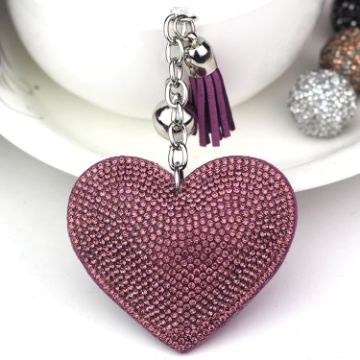 Purple Heart Keychain Leather Tassel Gold Key Holder Crystal Keyring Gift - 1