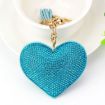 Lake Blue Heart Keychain Leather Tassel Gold Holder Crystal Keyring Gift - 1