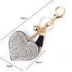 Silver White Heart Keychain Leather Tassel Gold Holder Crystal Keyring - 2