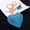 Light Blue Heart Keychain Leather Tassel Gold Key Holder Crystal Charm - 6