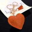 Orange Heart Keychain Leather Tassel Gold Key Holder Crystal Charm Gift - 6