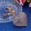 Black White Heart Keychain Leather Tassel Gold Holder Crystal Keyring - 6