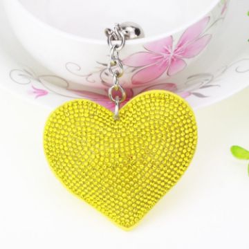 Yellow Heart Keychain Leather Tassel Gold Key Holder Crystal Charm Gift - 1