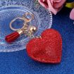 Red Heart Keychain Leather Tassel Gold Key Holder Crystal Keyring Gift - 6