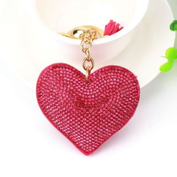 Wine Red Heart Keychain Leather Tassel Gold Holder Crystal Keyring Gift - 1