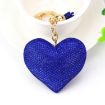 Blue Heart Keychain Leather Tassel Gold Key Holder Crystal Keyring Gift - 1