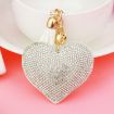 White Heart Keychain Leather Tassel Gold Key Holder Crystal Keyring Gift - 1