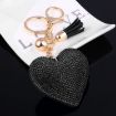 Black Heart Keychain with Leather Tassel and Gold Crystal Keyring Charm - 6