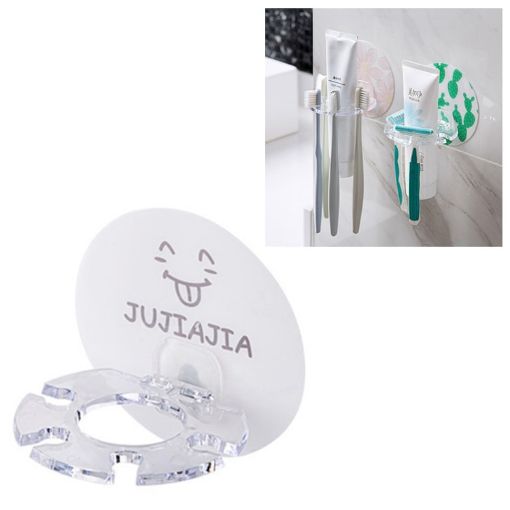 White Plastic Toothbrush Holder & Toothpaste Dispenser Storage - 1
