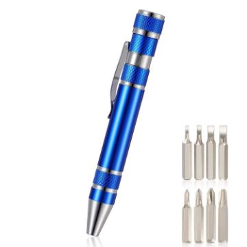 8 In 1 Multifunctional Mini Tool Pen Screwdriver Set - Blue Aluminum - 1