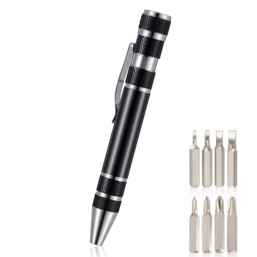 8 In 1 Multifunctional Mini Tool Pen Screwdriver Set - Black Aluminum - 1