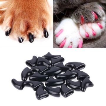 Silicone Cat Nail Caps - 20 PCS, Size S, Black - Soft Pet Claw Covers - 1