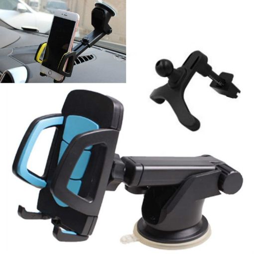 3 in 1 Blue Car Phone Holder - Air Outlet & Suction Cup Mount - 1