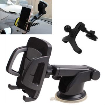 3 in 1 Car Phone Holder - Air Outlet & Suction Cup, Gray - 1