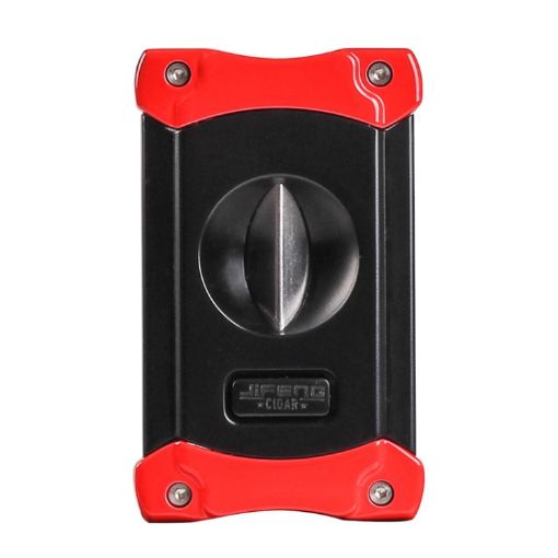 JIFENG 3 In 1 V Cigar Scissors Holder Cutter Puncher - Red & Black - 1